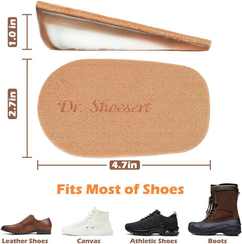 Dr. Shoesert Height Increase Insoles for Men and Women, Wool Felt Gel Heel Cushion Inserts for Pain Relief (Large,