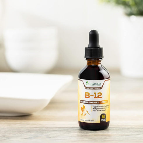 Vitamin B12 Complex Drops 1200 mcg - Fast Absorption Liquid for Energy, Nerves, Immune Health - 2 Fl Oz