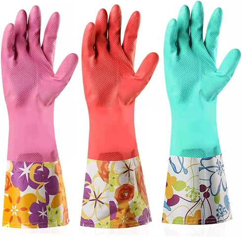 Dishwashing Rubber Gloves 3 Pairs - Aixingyun Non-Slip Household Kitchen Cleaning Gloves, Reusable PU