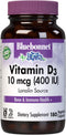 BlueBonnet Nutrition Vitamin D3 400 IU Vegetable Capsule, Aids in Muscle and Skeletal Growth, Non-GMO, Gluten Free, 180