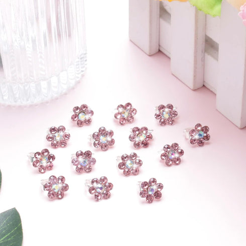 YISSION 20Pcs Mini Rhinestone Flower Hair Clips, Cute Pink Hair Pins for Girls and Women