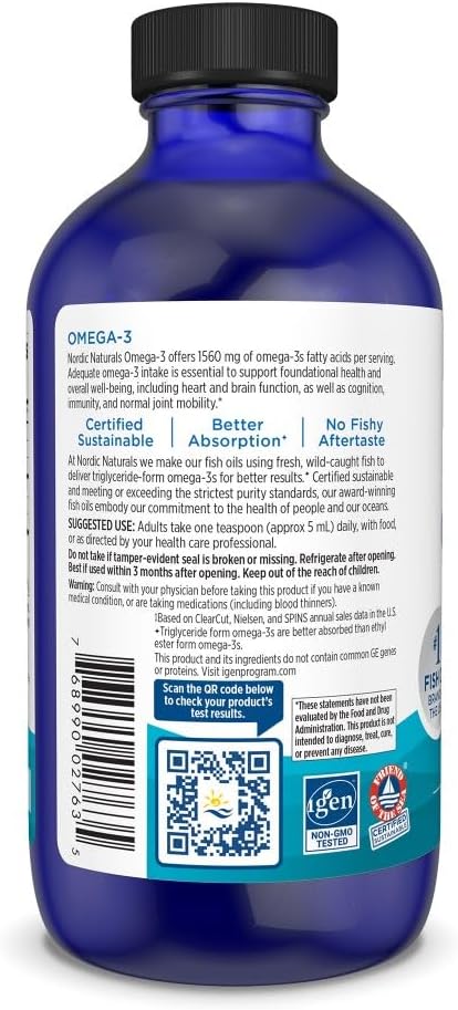 Nordic Naturals Omega-3, Lemon Flavor - 8 oz, 1560 mg Omega-3, Fish Oil for Immune Support, Brain & Heart Health