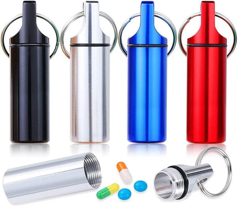 4 Packs Aluminum Pill Box Case and Earplugs Storage (Red, Black, Silver, Blue)