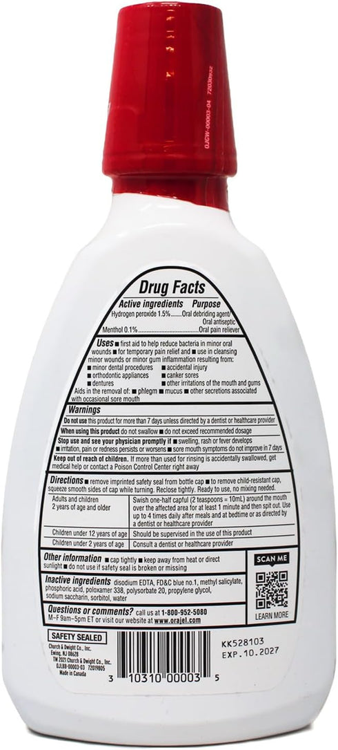 Orajel 16 Oz (Pack 2) Alcohol-Free Antiseptic Mouth Sore Rinse, Fresh Mint, Fl