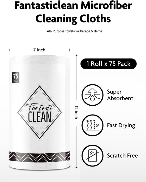 Microfiber Cleaning Cloth Roll - 75 Pack, 12" x 12", Reusable Washable Rags (White)