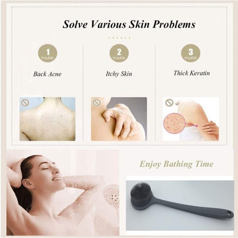 Long Handle Silicone Body Scrubber, Shower Exfoliator Back Scrubber