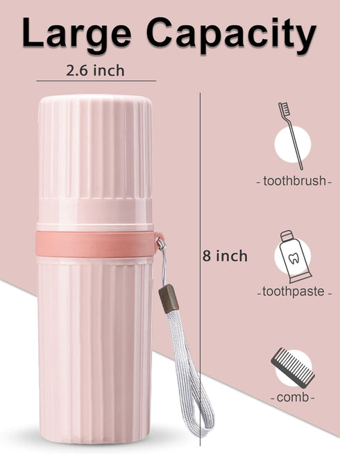 LIKAJON Toothbrush Travel Case, Pink Travel Toothbrush Cup Holder for Toothbrush and Toothpaste, Portable Travel