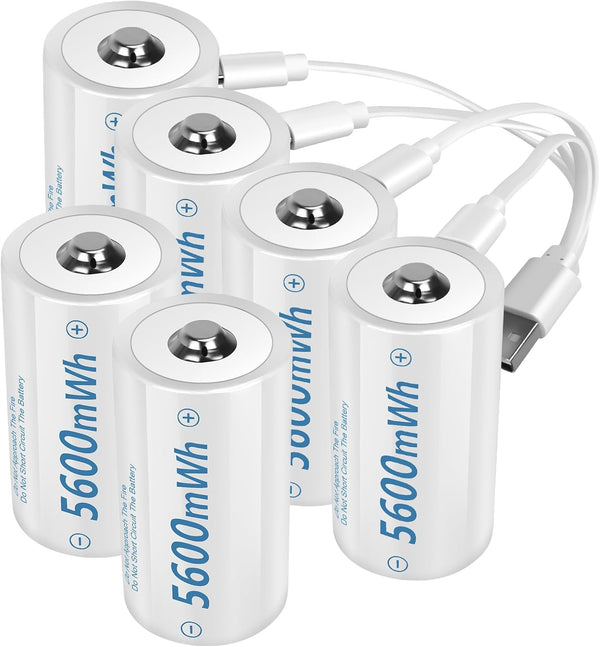 winbasic Rechargeable Lithium D Batteries with 4 in 1 USB-C Charging Cable,1.5V D