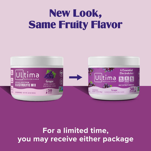 Ultima Replenisher Daily Electrolyte Powder Drink Mix, Sugar Free, Grape, 30 Servings, Keto Friendly