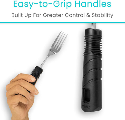 Vive Adaptive Utensil Set - Arthritis Aid Silverware for Parkinsons, Easy Grip for Trembling Hands, Heavy Spoon