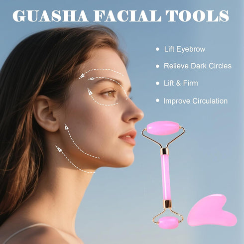 Set, Gua Sha Facial Massage Tool and Roller Facial Massager for Face, Neck, Arms, Eyes, Reduce Puffiness, Improve