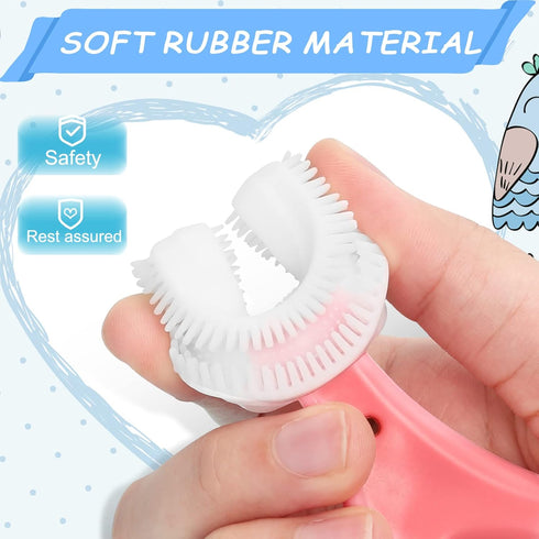 4 Pack U Shaped Toothbrush for Kids - Soft Silicone Brush Head, 360° Oral Teeth Cleaning Design for Ages 2-6