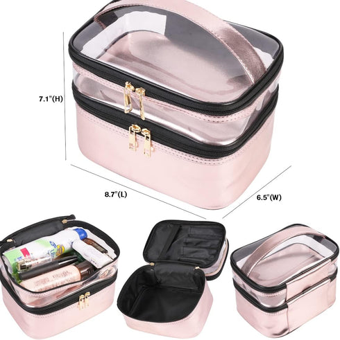 FITINI 3 Pieces Makeup Bags Double Layer Travel Large Cosmetic Cases Organizer Toiletry Bags Waterproof Small Zipper Pouch for Women Makeup Brush Storage Bag,Pink