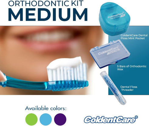 Orthodontic Oral Care Kit for Cleaning Brackets Braces, Includes Toothbrush, Dental Floss, Wax, and Case (Blue)