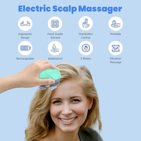 LeCoirrax 4 3 Electric Scalp Massager for Men Women, Handheld Cat Dog Pet Head Massager with Massage Heads, Speeds