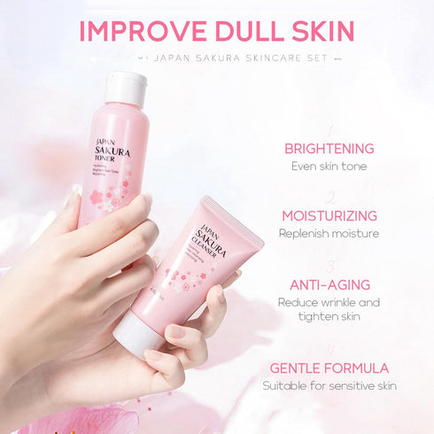 Skin Care Set Sakura Women Beauty Gift Sets Korean Skin Care Kit with Cleanser, Face Serum, Face Cream,Toner,Eye Cream,2Pcs Mud Mask - Skin Care Routine Kit for Women (SetC)