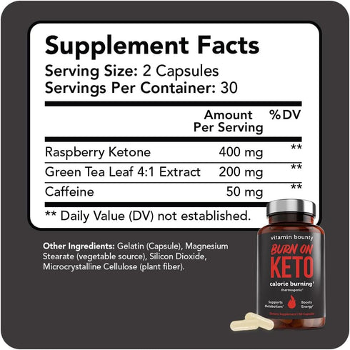 Vitamin Bounty Burn On Keto Multivitamin, Nutritional Support with Magnesium, Potassium, and MCT, 60 Capsules