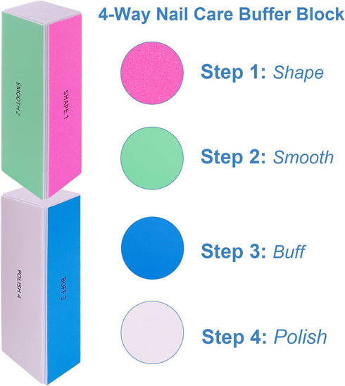 Nail File and Buffer Set, 4 Way Professional Nail Buffers Shine Kit for Natural Nails, Buffing Fingernail