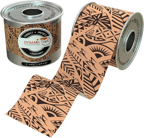 Dynamic Tape | Biomechanical Adhesive Tape for Knee, Ankle, Shoulder, Muscle Support | Sports Tape, Black & Beige, 2"