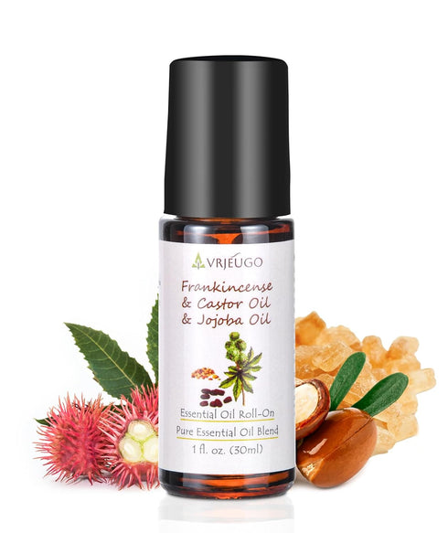 VRJEUGO Organic Frankincense, Castor & Jojoba Oil Roll-On 100% Pure Essential Oil Blend