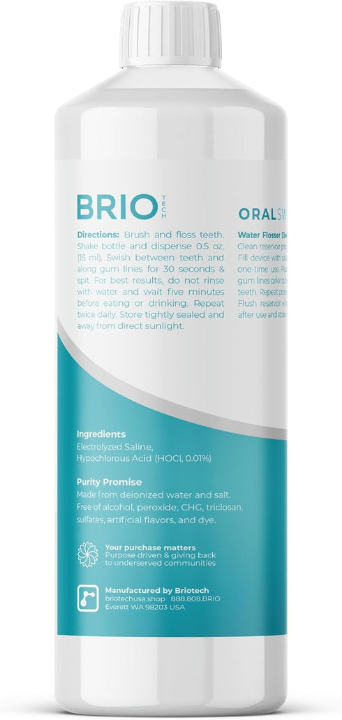 BRIOTECH Pure Hypochlorous Acid Oral Swish, Alcohol Free Mouthwash Rinse, 16.9 fl oz for Oral Care