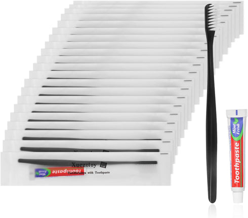 Disposable Toothbrushes with Toothpaste, Pack of 50, Black Toothbrush with 10g Toothpaste