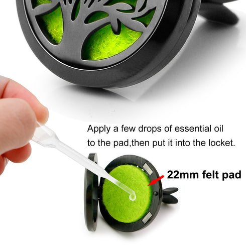 2PCS Tree of Life Car Diffuser Aromatherapy Essential Oil Black Stainless Steel Locket with 12 Felt Pads