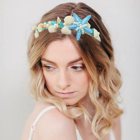 Unicra Starfish Headband Pearl Hair Band Sea Shell Hair Hoop Beach Wedding Accessories for Women