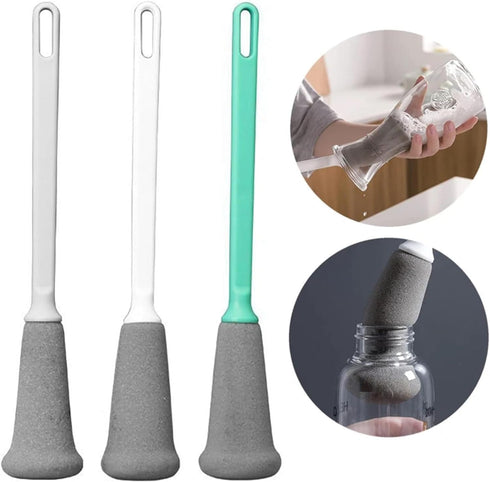 Grey Long Handle Cleaning Sponge Brush - Decontamination Cup Brush, Multifunctional Household Cleaning Brush