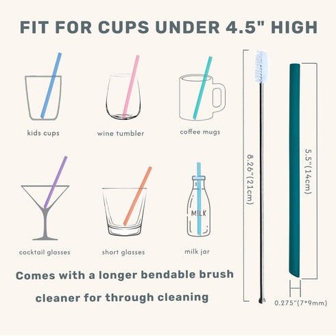 Mini Short Pinch Test Passed 5.5" Replacement Reusable Silicone Small Straws for Toddlers & Kids