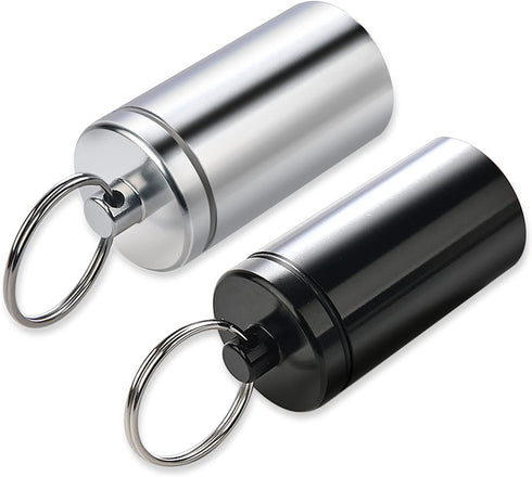 Portable Pill Holder Keychain - Aluminium Alloy Waterproof Pill Box Container for Outdoor Travel, Small Daily Case, 2PCS