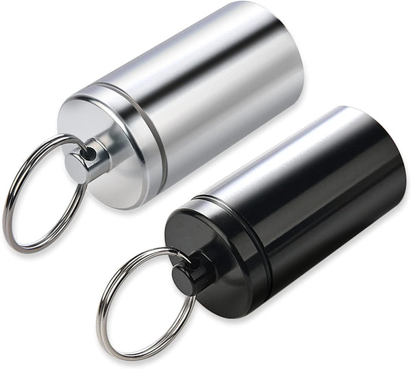 Portable Pill Holder Keychain - Aluminium Alloy Waterproof Pill Box Container for Outdoor Travel, Small Daily Case, 2PCS