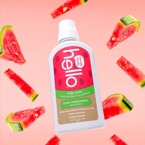 Hello Natural Watermelon Flavor Kids Mouthwash, Fluoride Free, Alcohol Free, Vegan, 16 Fl Oz (Pack of 3)