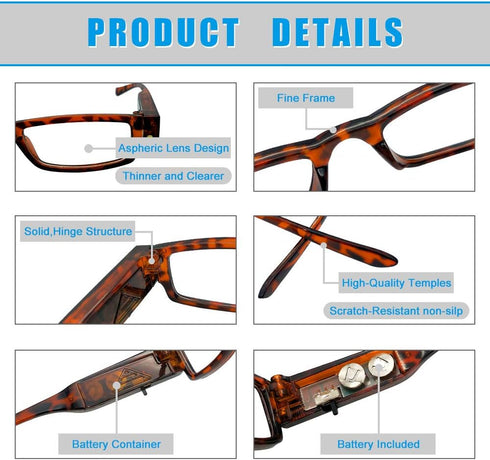 Led Readers Magnifying Glasses with Light for Men and Women, Compact Full Frame Eyewear, Nighttime Reader, +1.0