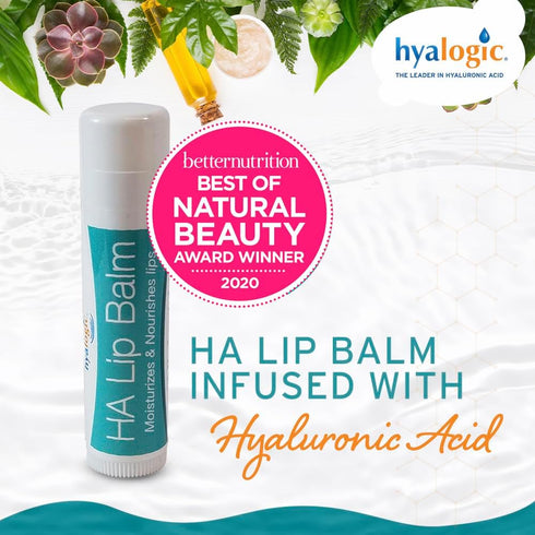 Hyalogic HA Lip Balm - Unflavored, 4.25g Stick - Hyaluronic Acid & Organic Coconut Oil for Dry Lips