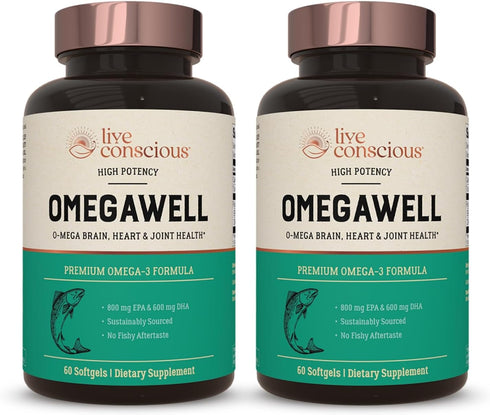 Live Conscious OmegaWell Fish Oil: Heart, Brain, and Joint Support, 800 mg EPA, 120 Count (2-Pack)