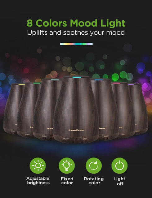 InnoGear Essential Oil Diffuser, Premium 5-in-1 Aromatherapy Diffuser, Air Desk Humidifier for Bedroom, Brown