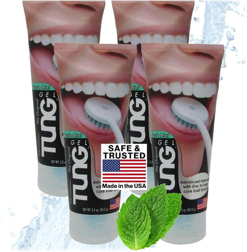 Tung Tongue Gel - Fresh Mint Cleaning Paste for Bad Breath, Halitosis, Mouth Odor Eliminator, 4 Pack
