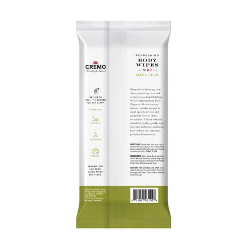 Cremo Refreshing Sage & Citrus Body Wipes – Revitalizing Combination of Bright Mandarin, 60 Count