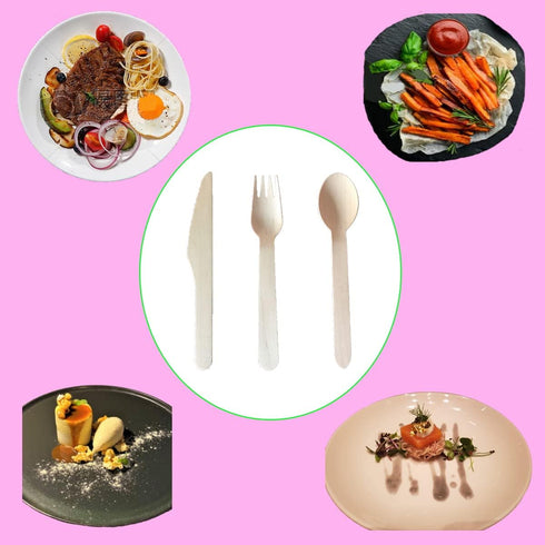 Gmark Disposable Wooden Cutlery Set, 200pcs - 80 Forks, 80 Spoons, 40 Knives, Biodegradable