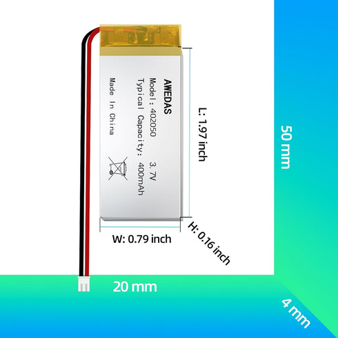 402050 Battery Compatible for Multiple Devices, 402050 Replacement Batteries with PH 2.54 JST Connector