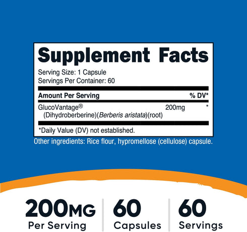 Nutricost Dihydroberberine Capsules, 200mg, More Bioavailable Metabolite of Berberine (60 Capsules)