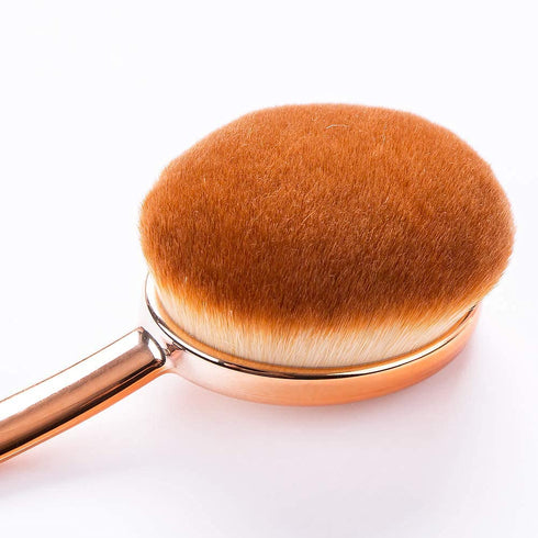 Large Rose Gold Foundation Contour Round Toothbrush - Dust Free Oval Makeup Brushes with Sponge Cleaner