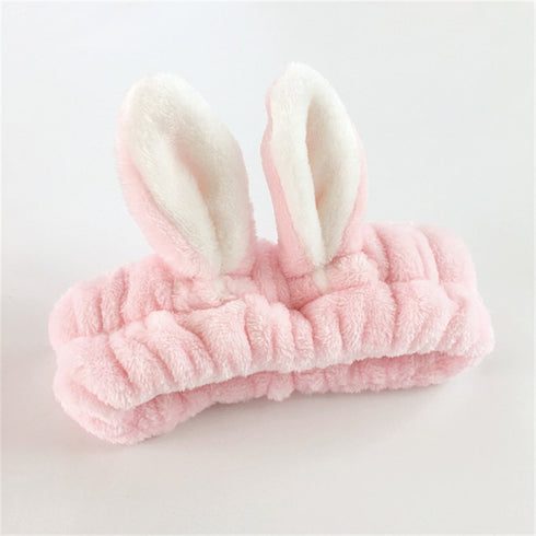 LOVEF 5Pcs Bunny Ear Cosmetic Headband Fluffy Elastic Hairband for Shower, Spa, Party, Facial Mask