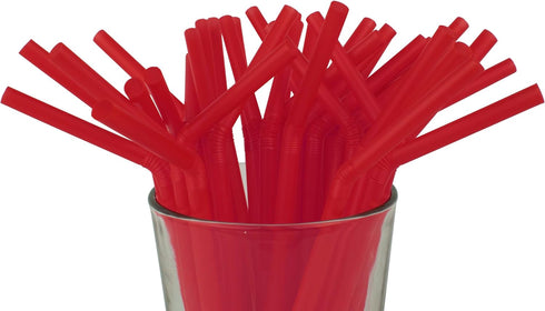 Made in USA Pack of 250 Flexible Disposable Plastic Drinking Straws (8.25" X 0.23") (Red)