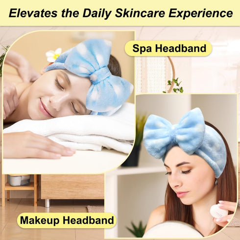 Shintop Sweet Super Soft Caroset Polka Dots Wash Cosmetic Headband Hairlace (Light Blue Polka Dots)