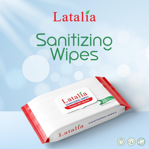 Pack 4 80% (20 Counts) Latalia Hand Wipes of | Alcohol Hand Sanitizer Wipes for Hands & Face Moisturizing, Gentle
