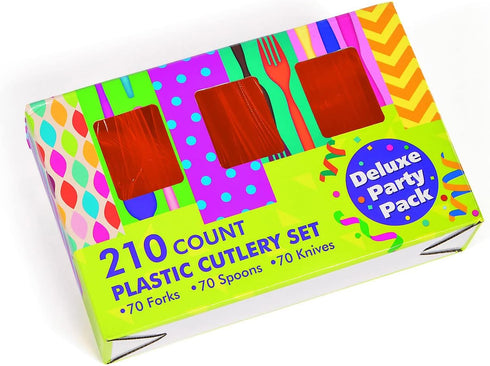 Sets 70, 210 Bulk Plastic Cutlery for Pieces, Spoons, Knives, Forks, Party and Wedding Supplies (Orange)
