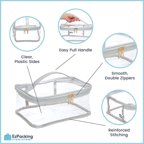 Large Cosmetic Bag for Women, Clear Makeup Pouch for Travel or Home, Transparent PVC Organizer with Handle (Silver)
