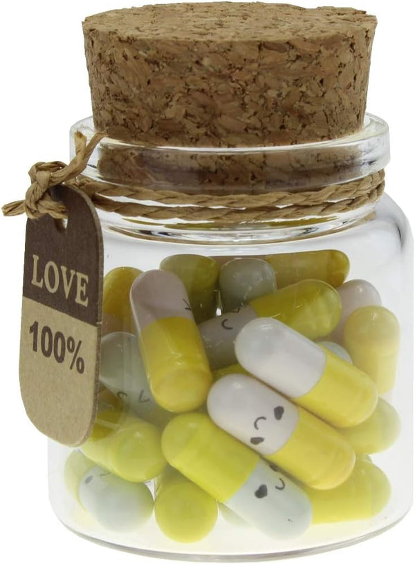 Infmetry Valentines Day Gifts, Capsule Notes Pills in Glass Bottle, Letter Messages for Couples, 25pcs Yellow